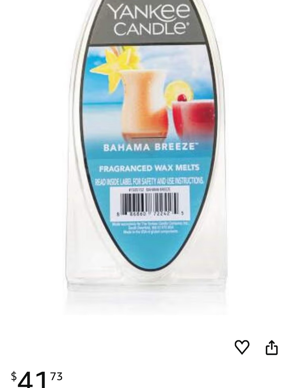 Yankee Candle Bahama Breeze Fragranced Wax Melts - Blue